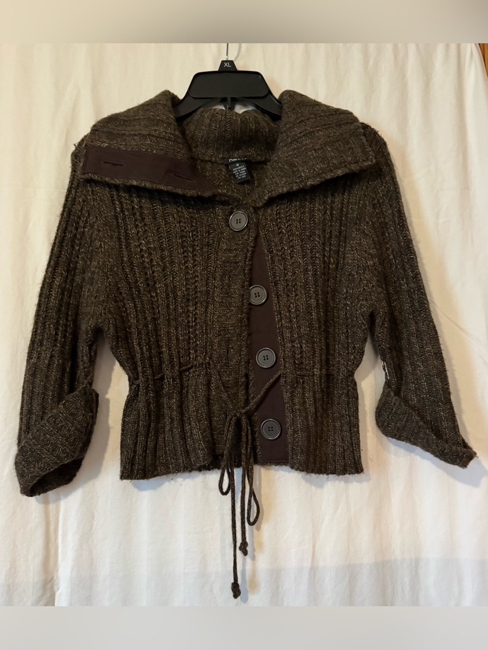 Y2K Rue 21 Button Front Cropped Sweater Jacket Cardigan 3/4 Sleeve Brown Size M